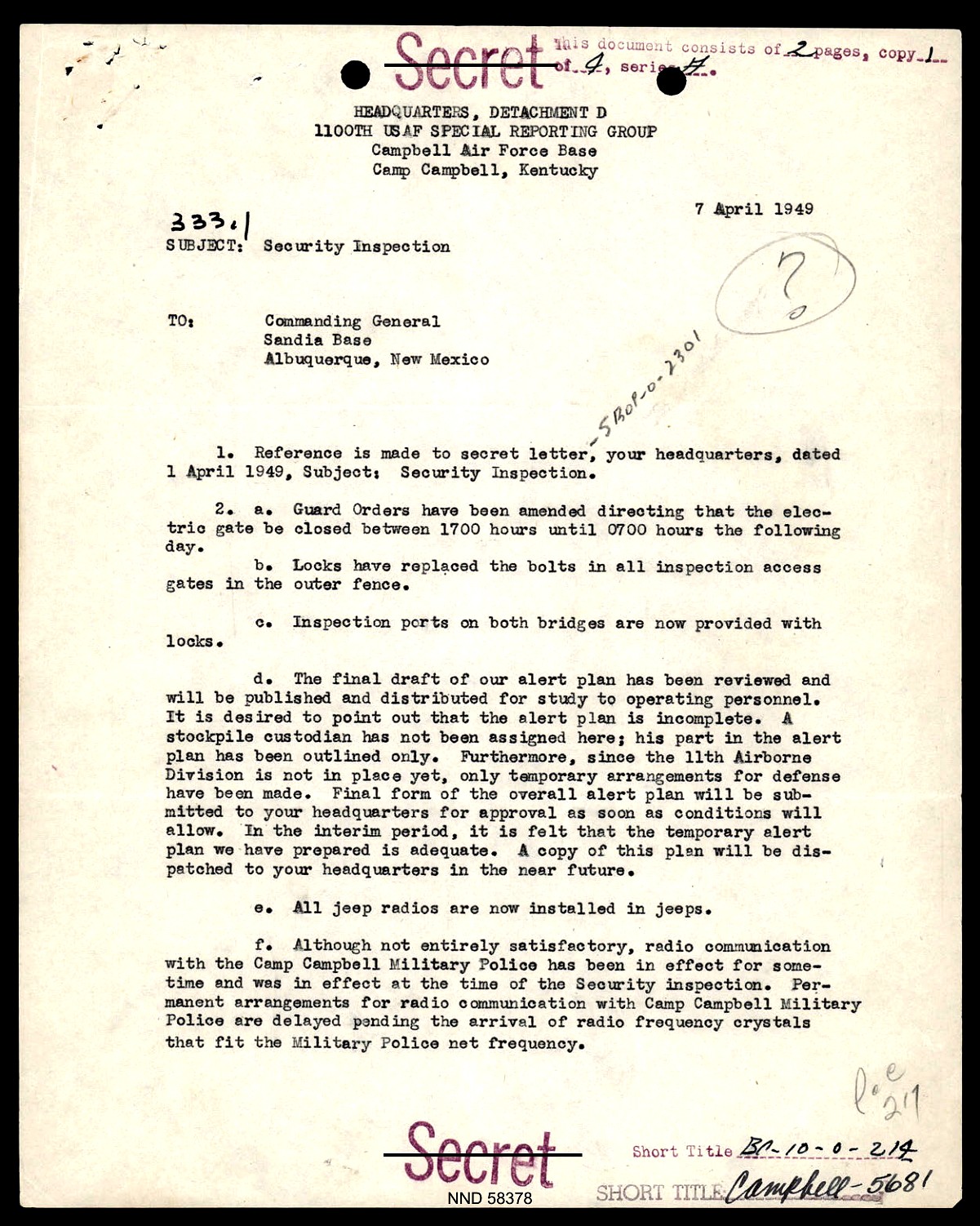 Sandia National Laboratory UAP Correspondence 1948-1950 — New Mexico